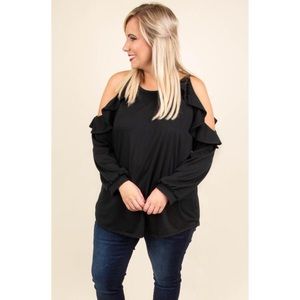 Black Long Sleeve Cold Shoulder Blouse